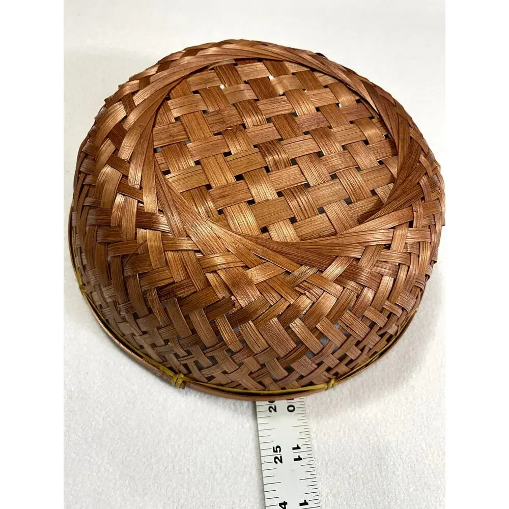 Vintage Handwoven Bamboo Basket Bowl Boho Decor 10